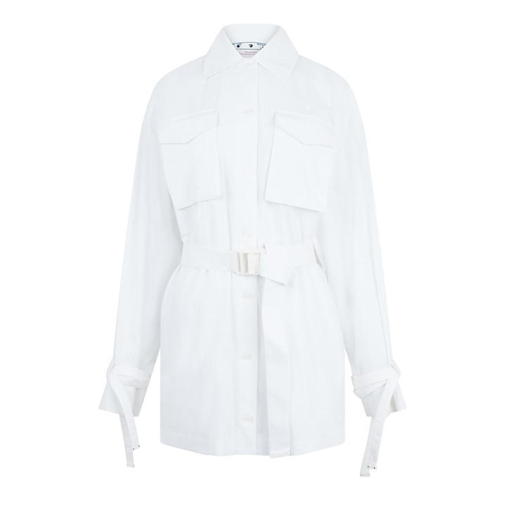 Off White Women's White Off Short-Sleeve Cargo Shirt Dress, Poplin Fabric in Size 4, Sports Direct