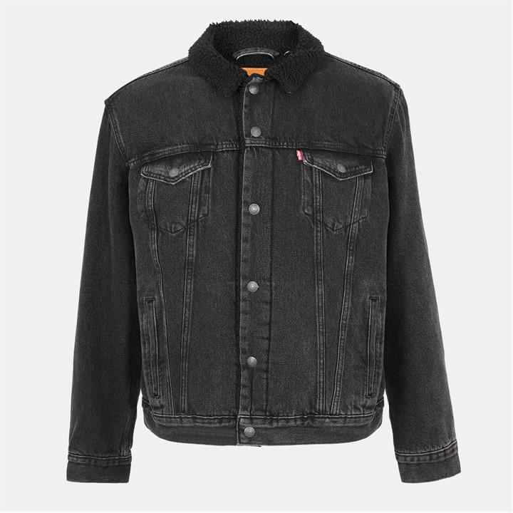 Levis Men's Black Type 3 Sherpa Cotton Mix Long Sleeve Denim Jacket in Size 2XL, Sports Direct