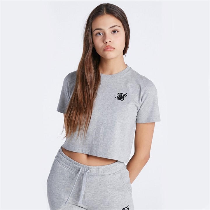 Siksilk Girls Grey Cropped T-Shirt  in Size M, Sports Direct