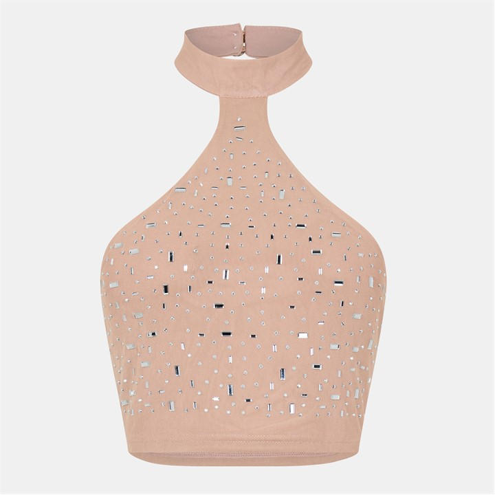 Missy Empire Women's Nude Rhinestone Embellished Halter Top in Size 12, Sports Direct