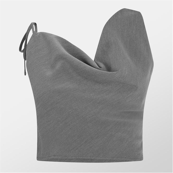 Missy Empire Women's Grey Asymmetric Cowl Neck Top in Size 14, Sports Direct