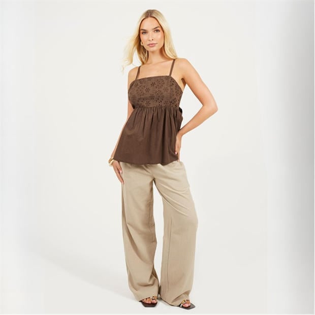 Brown - Brave Soul - BS Womens Broderie Anglasie Woven Vest