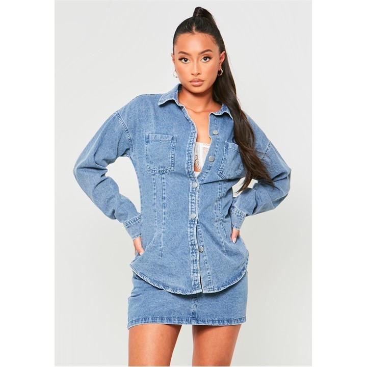 Missy Empire Women's Blue Seam Detail Denim Shirt in Size 6, Sports Direct