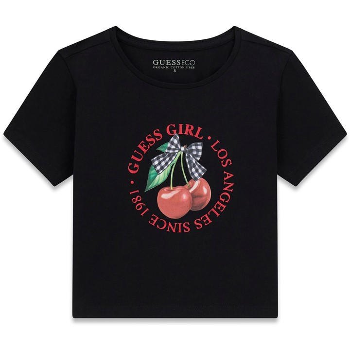 Guess Girls Black Kids' Graphic Crop Top in Size 13 - 14 Years, Sports Direct