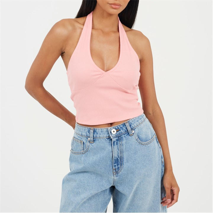 Brave Soul Women's Pink Strappy Crop Top in Size 14, Sports Direct
