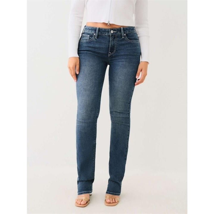True Religion Women's Blue Tr Billie Stretch Mid Rise Straight Jeans in Size 27 L32, Sports Direct