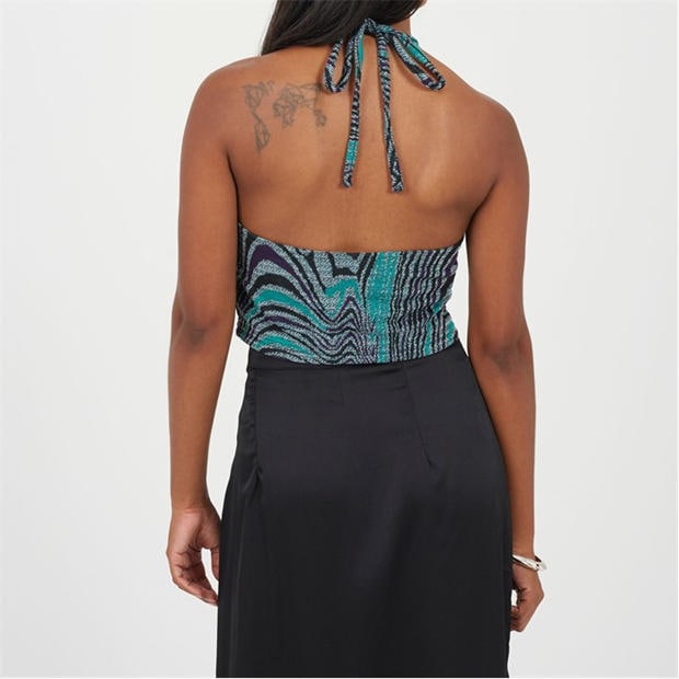 Black/Green - Brave Soul - Womens Halter Neck Jacquard top