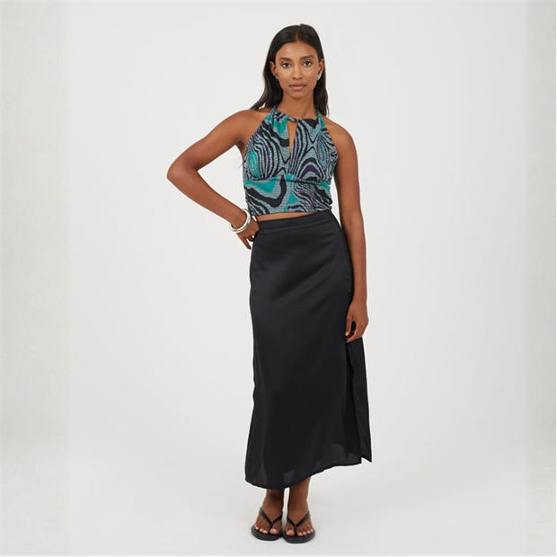 Black/Green - Brave Soul - Womens Halter Neck Jacquard top