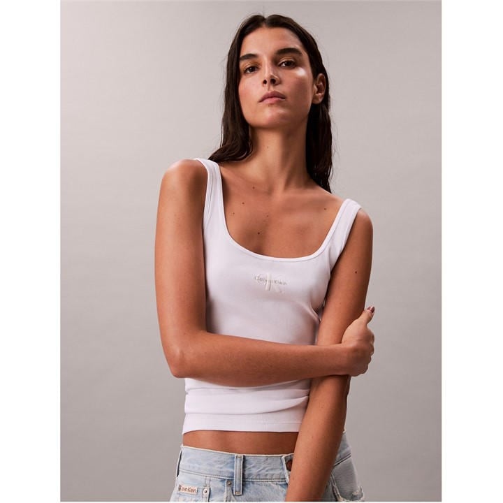 Calvin Klein Jeans Women's White Ckj Mono Scoop Vest in Size 16, Sports Direct