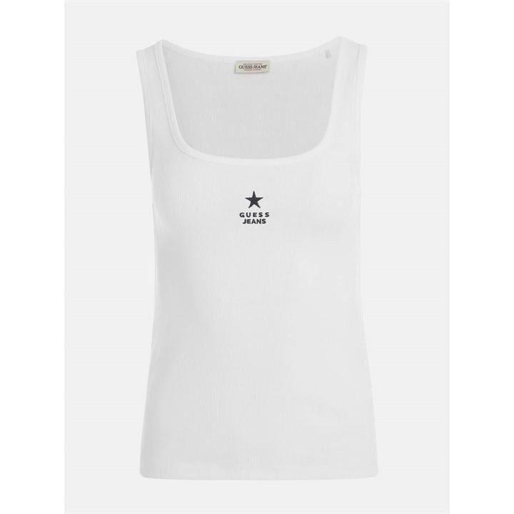 Guess Women's White Embroidered Star Tank Vest in Size 14, Sports Direct