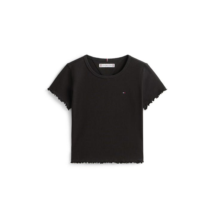 Tommy Hilfiger Girls Black Kids' Essential Rib Crop Top in Size 11 - 12 Years, Sports Direct