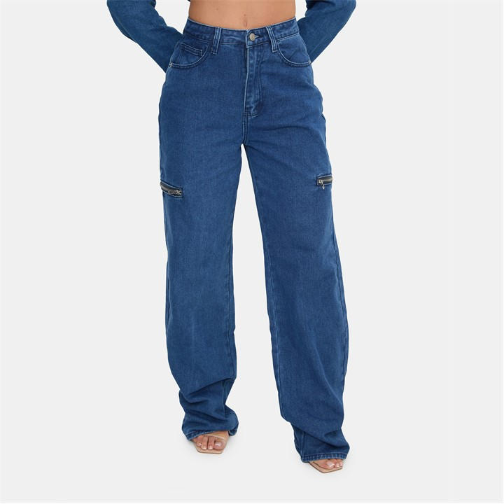 I Saw It First Women's Mid Blue Detail Wide Leg Jeans - 8 (Xs) - Image 2