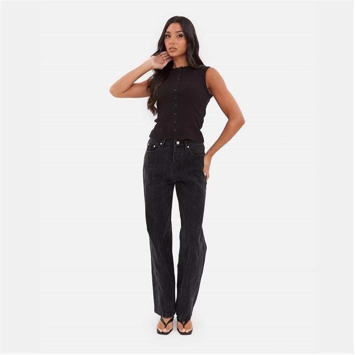 I Saw It First Women's Black Seam Detail Straight Leg Jeans in Size 8, Sports Direct