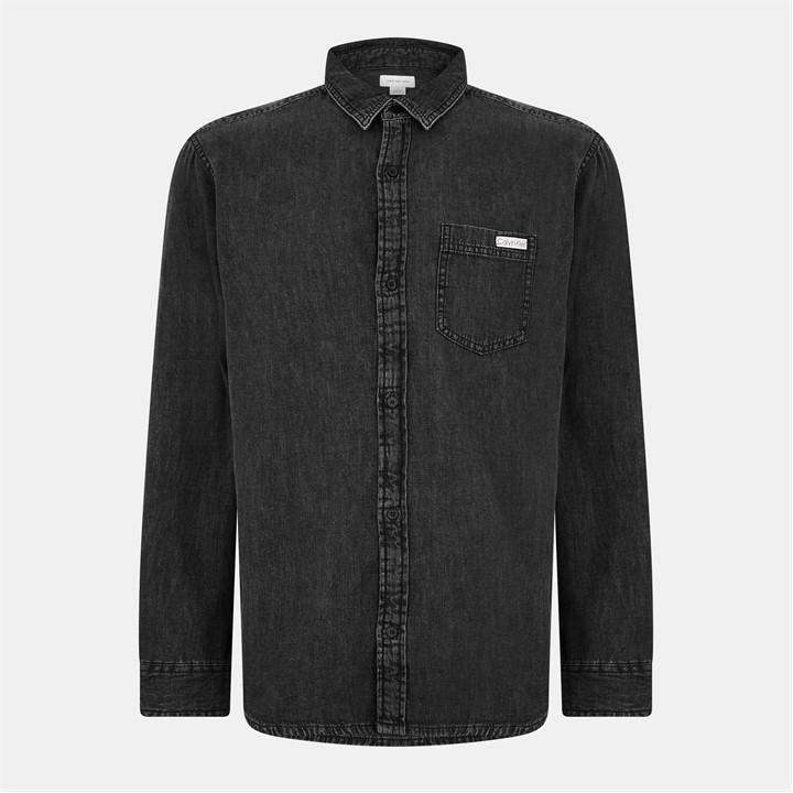 Calvin Klein Jeans Men's Black Vail Long Sleeve Denim Shirt in Size L, Sports Direct