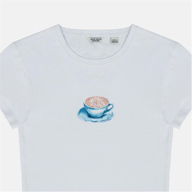 Coffee - Jack Wills - Women's Graphic Cotton Short Sleeve Crew Neck Print Crop Top