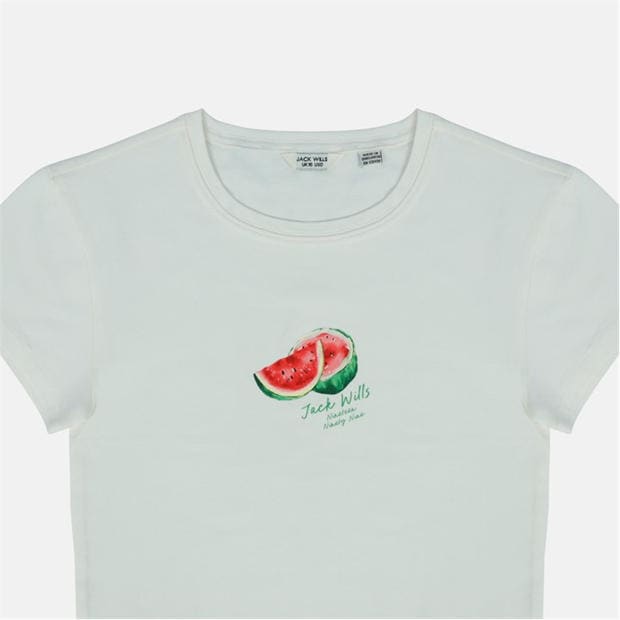 Watermelon - Jack Wills - Women's Graphic Cotton Short Sleeve Crew Neck Print Crop Top
