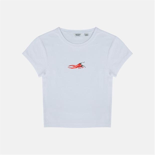 Chili Pepper - Jack Wills - Women's Graphic Cotton Short Sleeve Crew Neck Print Crop Top
