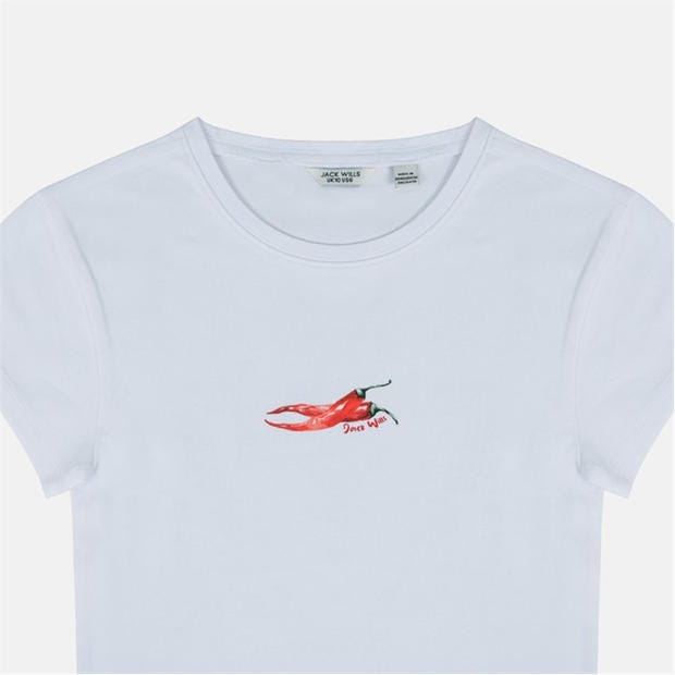 Chili Pepper - Jack Wills - Women's Graphic Cotton Short Sleeve Crew Neck Print Crop Top