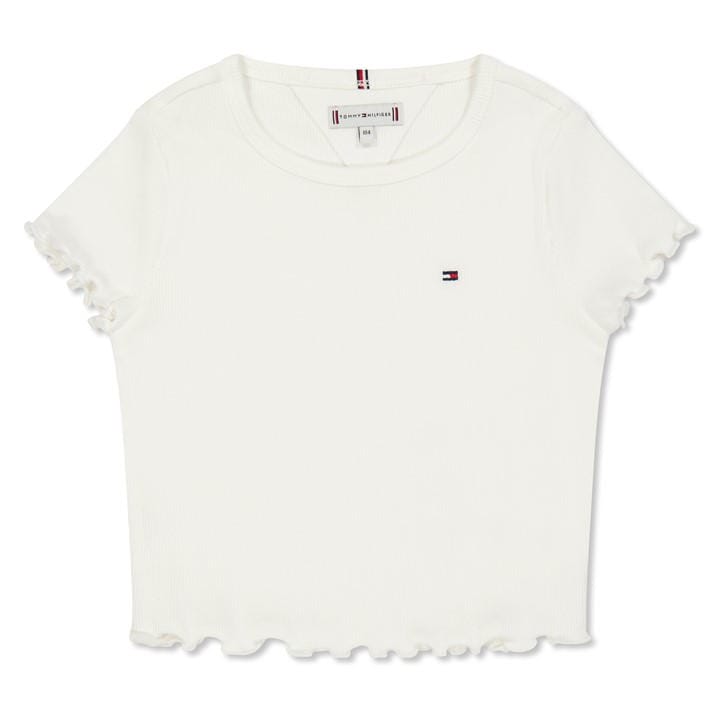 Tommy Hilfiger Girls White Kids' Essential Rib Short Sleeve Crop Top