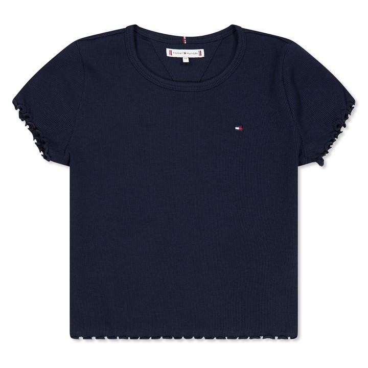 Tommy Hilfiger Girls Blue Kids' Essential Rib Short Sleeve Crop Top in Size 14 - 16 Years, Sports Direct