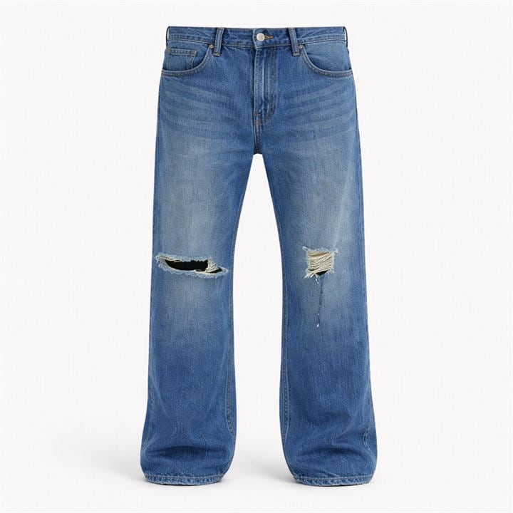 Firetrap Men's Blue Rip Jean Straight Leg Jeans in Size 36 R, Sports Direct