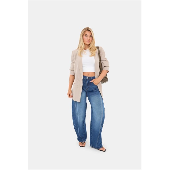 I Saw It First Women's Blue Barrel Jean High Waisted Full Length Cotton Jeans in Size 12, Sports Direct