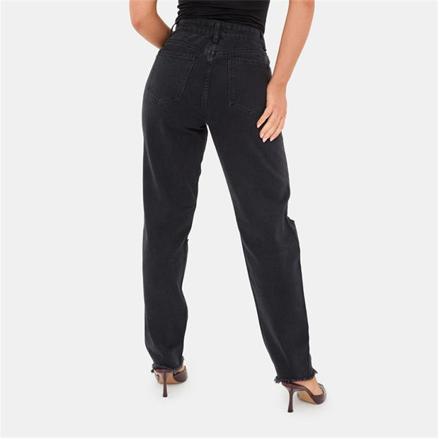 Black - I Saw It First - Womens High Waisted Distressed Cotton Straight Leg Jeans