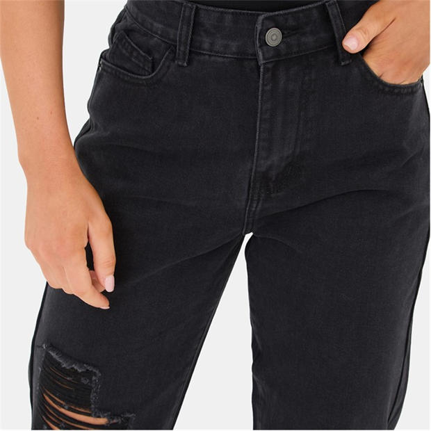 Black - I Saw It First - Womens High Waisted Distressed Cotton Straight Leg Jeans