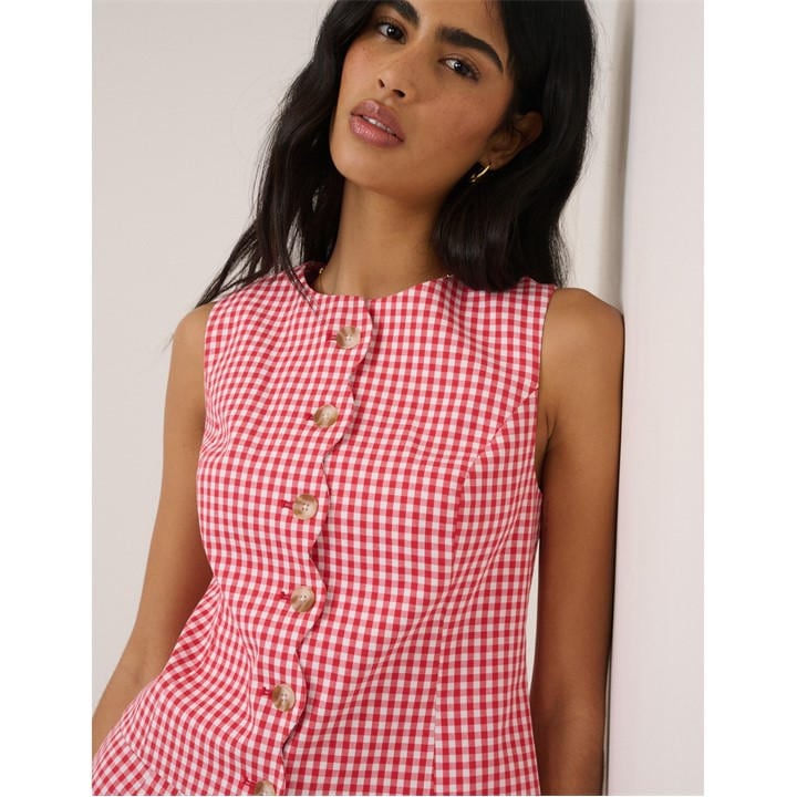 Nobodys  Women's Red Gingham Waistcoat in Size 12, Sports Direct