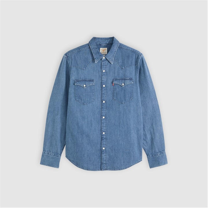 Levis Men' Blue Barstow Western Standard Esta Long Sleeve Denim Shirt in Size S, Sports Direct