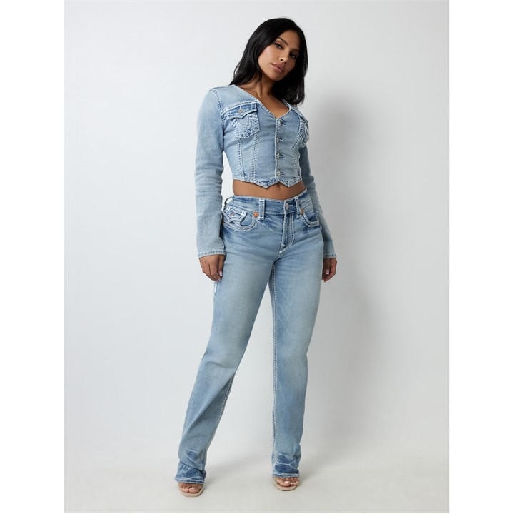 True Religion Women's Blue Ricki Relaxed Straight Leg Jeans in Size 28 S, Sports Direct