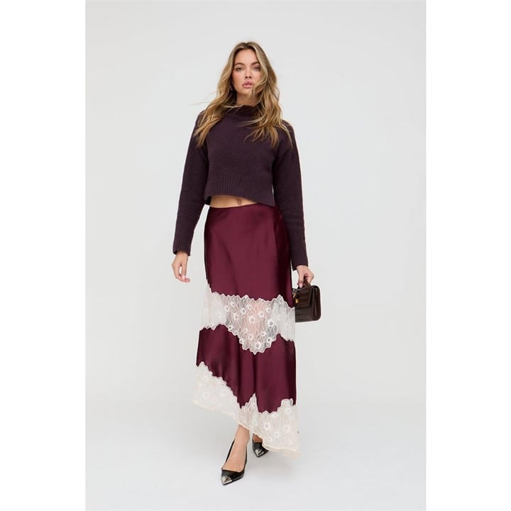 Lily And Lionel Women's Red Elenor Lace Insert Midi Skirt In Burgundy in Size 12, Sports Direct