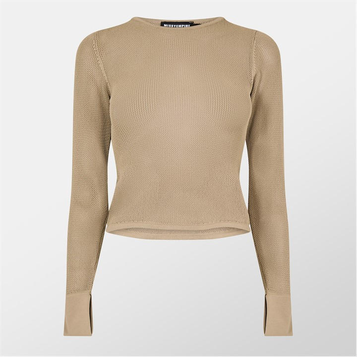 Missy Empire Women's Beige Sheer Knit Flare Cuff Top in Size 14, Sports Direct