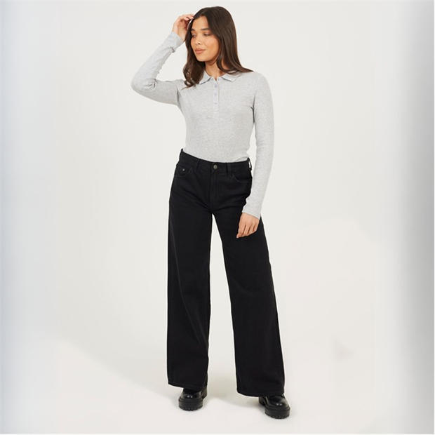 Grey Marl - Brave Soul - BS Womens Long Sleeve Ribbed Top with Collar