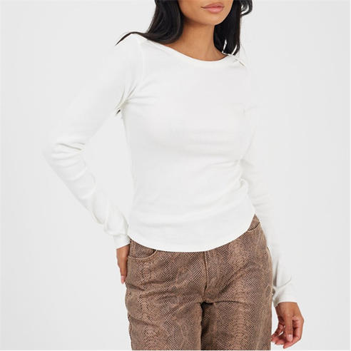 Brave Soul - Womens Long Sleeve Boat Neck Top with Wide Binding Detail