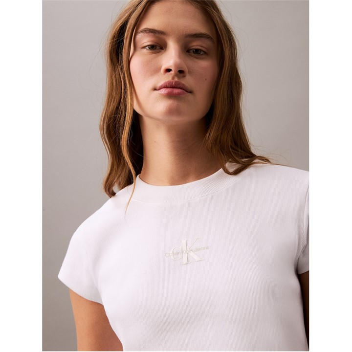 Calvin Klein Jeans Women's White Ckj Mono Baby T Crop Top in Size 8, Sports Direct
