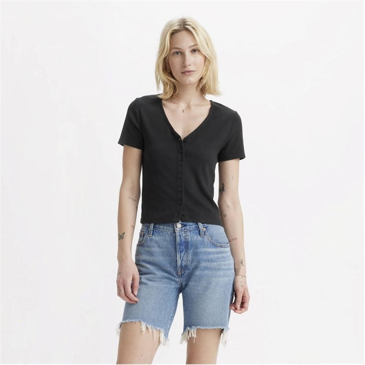 Levis Women's Black Short Sleeve Striped T-Shirt in Size 16, Sports Direct