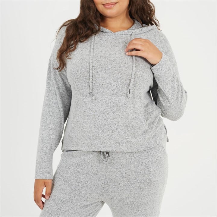 Brave Soul Women's Grey Plus Size Soft Touch Hooded Top in Size 20, Sports Direct