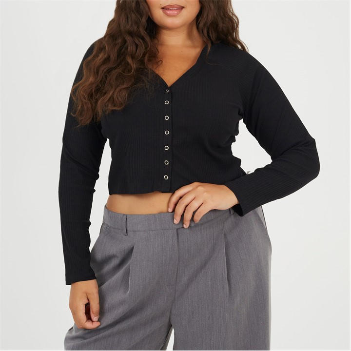 Brave Soul Women's Black Plus Size Long Sleeve Top With Popper Fastening in Size 22, Sports Direct