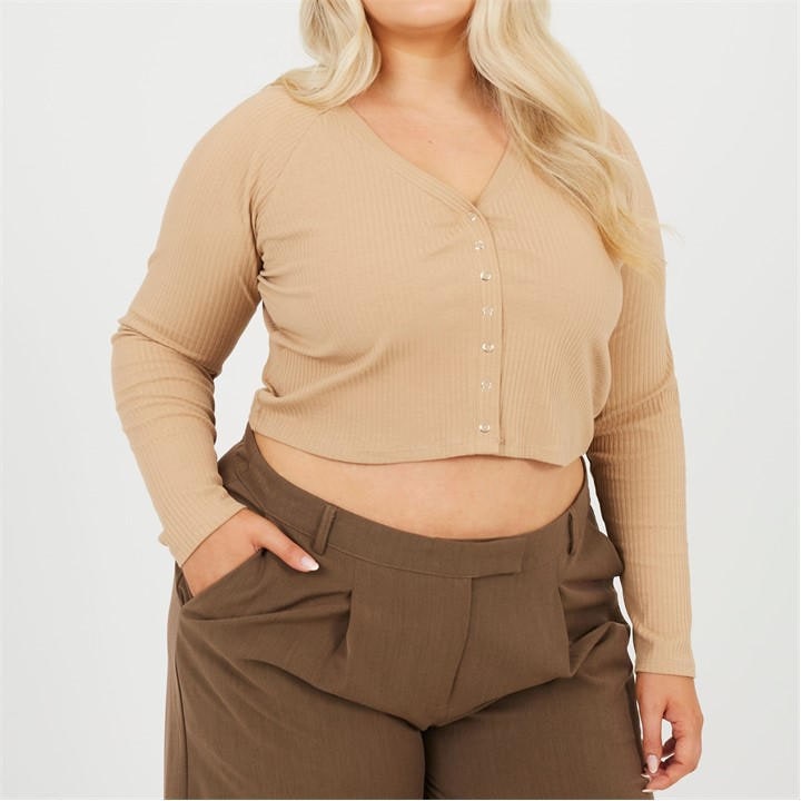 Brave Soul Women's Brown Plus Size Long Sleeve Top With Popper Fastening in Size 22, Sports Direct