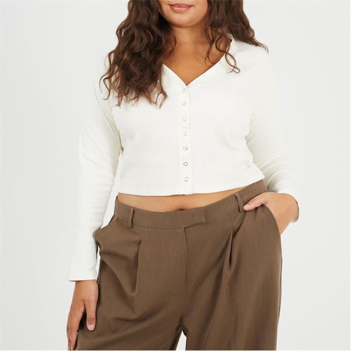 Brave Soul Women's Cream Plus Size Long Sleeve Top With Popper Fastening in Size 22, Sports Direct