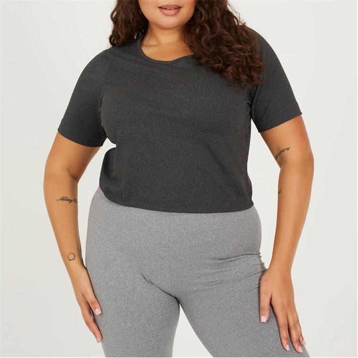 Brave Soul Women's Grey Plus Size Cropped Round Neck T-Shirt in Size 20, Sports Direct