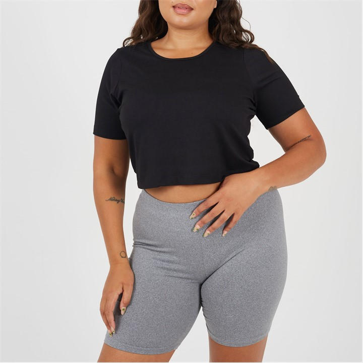 Brave Soul Women's Black Plus Size Cropped Round Neck T-Shirt in Size 20, Sports Direct