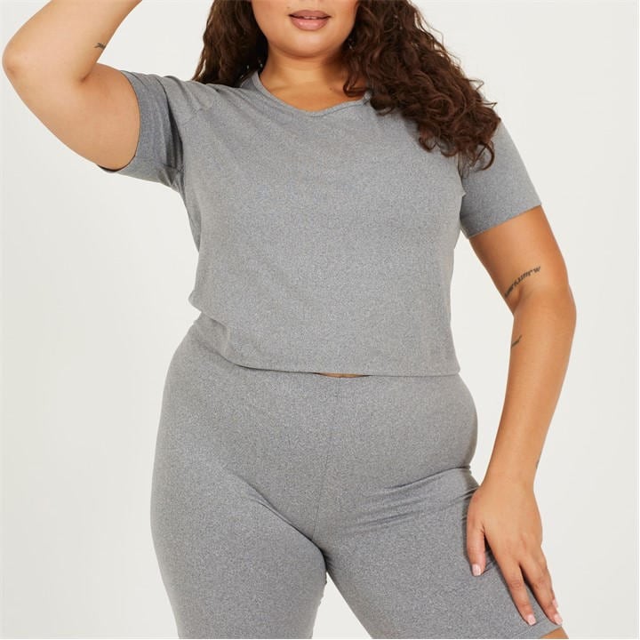 Brave Soul Women's Grey Plus Size Cropped Round Neck T-Shirt in Size 24, Sports Direct