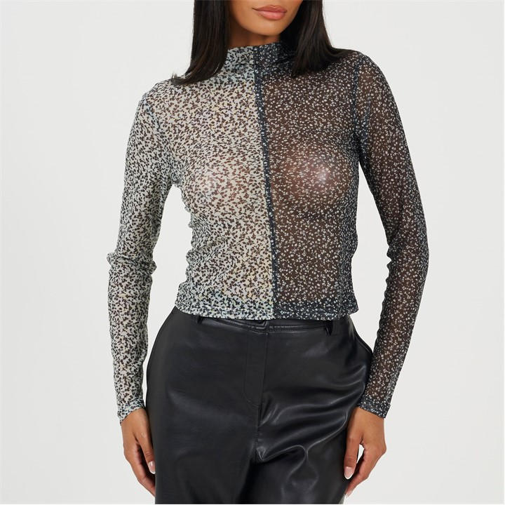 Brave Soul Women's Printed Mesh Long Sleeve T-Shirt in Size 14, Sports Direct