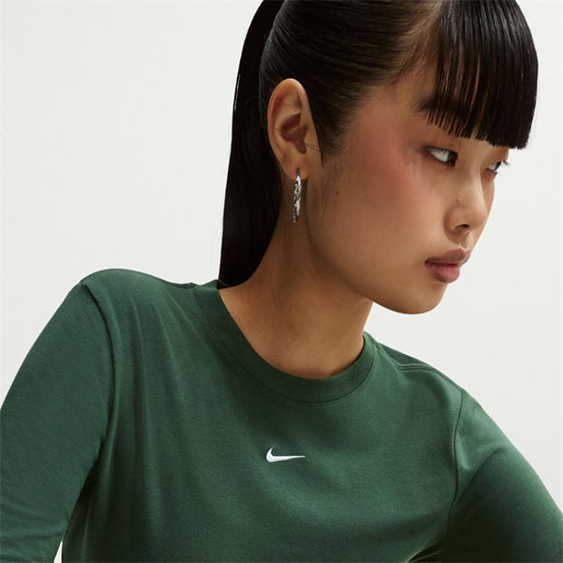 Fir/White - Nike - Women's Chill Knit Long Sleeve Cropped T-Shirt