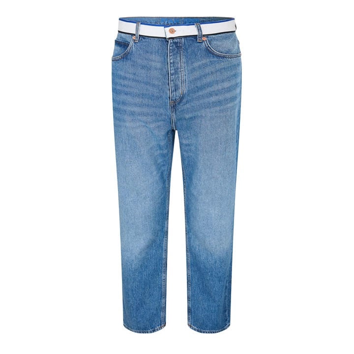 Hugo Men's Blue Nate/Tape Wide Leg Jeans in Size 34 R, Sports Direct