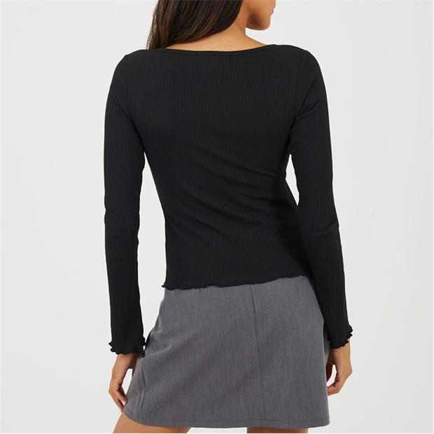 Black - Brave Soul - BS Womens Long Sleeve Scoop Neck Top with Bow Detail.