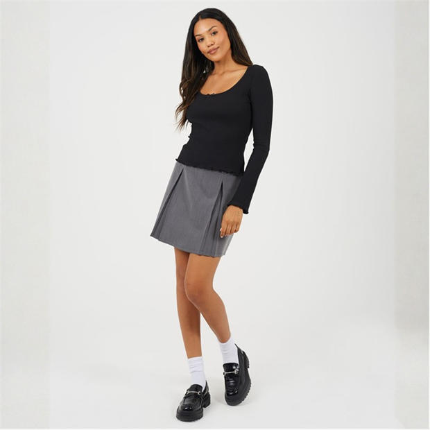 Black - Brave Soul - BS Womens Long Sleeve Scoop Neck Top with Bow Detail.