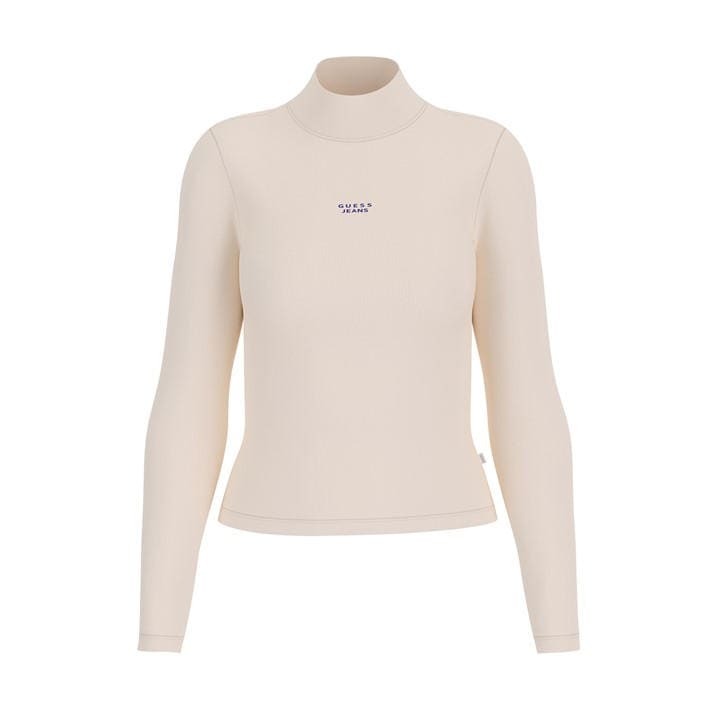 Guess Women's Cream Roll Neck Long Sleeve T-Shirt in Size 12, Sports Direct